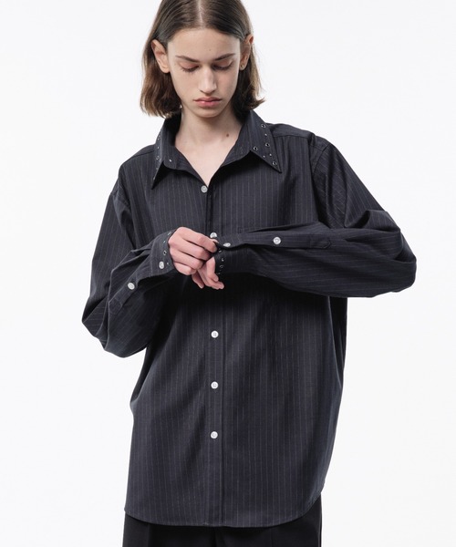 Camphor wood(カンファーウッド)の「EYELET REGULAR COLLAR STRIPE L/S SHIRT / アイレットレギュラーストライプシャツ(シャツ/ブラウス・メンズ・チャコール/ダークネイビー・SMALL/MEDIUM/LARGE)」の12枚目の写真