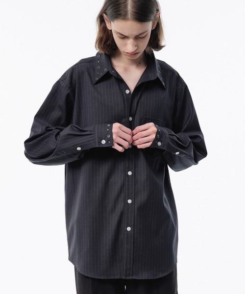 Camphor wood(カンファーウッド)の「EYELET REGULAR COLLAR STRIPE L/S SHIRT / アイレットレギュラーストライプシャツ(シャツ/ブラウス・メンズ・チャコール/ダークネイビー・SMALL/MEDIUM/LARGE)」の13枚目の写真