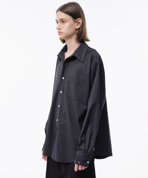 Camphor wood(カンファーウッド)の「EYELET REGULAR COLLAR STRIPE L/S SHIRT / アイレットレギュラーストライプシャツ(シャツ/ブラウス・メンズ・チャコール/ダークネイビー・SMALL/MEDIUM/LARGE)」の14枚目の写真