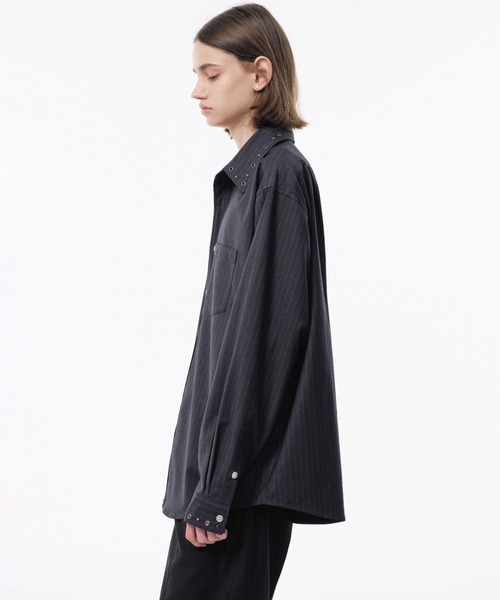 Camphor wood(カンファーウッド)の「EYELET REGULAR COLLAR STRIPE L/S SHIRT / アイレットレギュラーストライプシャツ(シャツ/ブラウス・メンズ・チャコール/ダークネイビー・SMALL/MEDIUM/LARGE)」の15枚目の写真