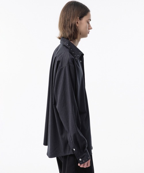 Camphor wood(カンファーウッド)の「EYELET REGULAR COLLAR STRIPE L/S SHIRT / アイレットレギュラーストライプシャツ(シャツ/ブラウス・メンズ・チャコール/ダークネイビー・SMALL/MEDIUM/LARGE)」の18枚目の写真