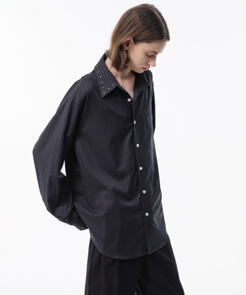 Camphor wood(カンファーウッド)の「EYELET REGULAR COLLAR STRIPE L/S SHIRT / アイレットレギュラーストライプシャツ(シャツ/ブラウス・メンズ・チャコール/ダークネイビー・SMALL/MEDIUM/LARGE)」の20枚目の写真