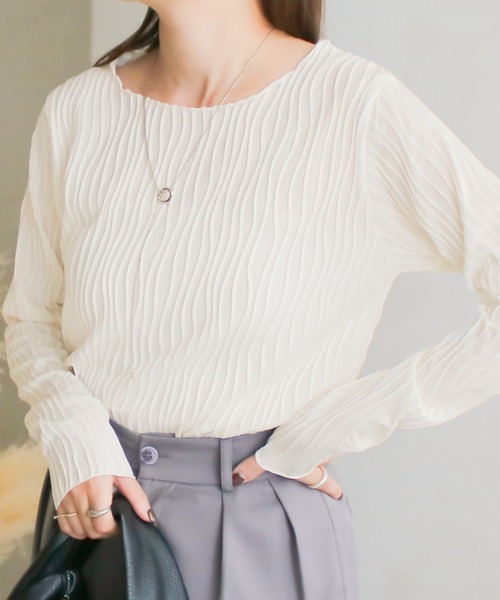 Social GIRL(ソーシャルガール)の「【SL】【it】【Social GIRL】ウェーブジャガードロンT(Tシャツ/カットソー・レディース・グレイッシュベージュ・M)」の1枚目の写真