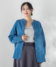Droite lautreamont | バンドカラーデニムシャツ≪洗濯機で洗える≫(シャツ/ブラウス)