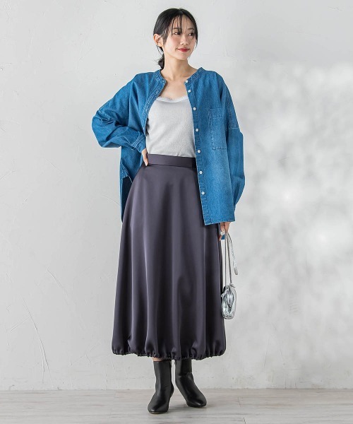 Droite lautreamont(ドロワットロートレアモン)の「バンドカラーデニムシャツ≪洗濯機で洗える≫(シャツ/ブラウス・レディース・ブルー/ライトグレー・M)」の6枚目の写真