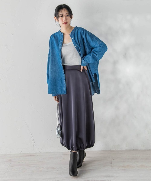 Droite lautreamont(ドロワットロートレアモン)の「バンドカラーデニムシャツ≪洗濯機で洗える≫(シャツ/ブラウス・レディース・ブルー/ライトグレー・M)」の10枚目の写真