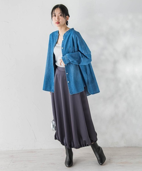 Droite lautreamont(ドロワットロートレアモン)の「バンドカラーデニムシャツ≪洗濯機で洗える≫(シャツ/ブラウス・レディース・ブルー/ライトグレー・M)」の11枚目の写真