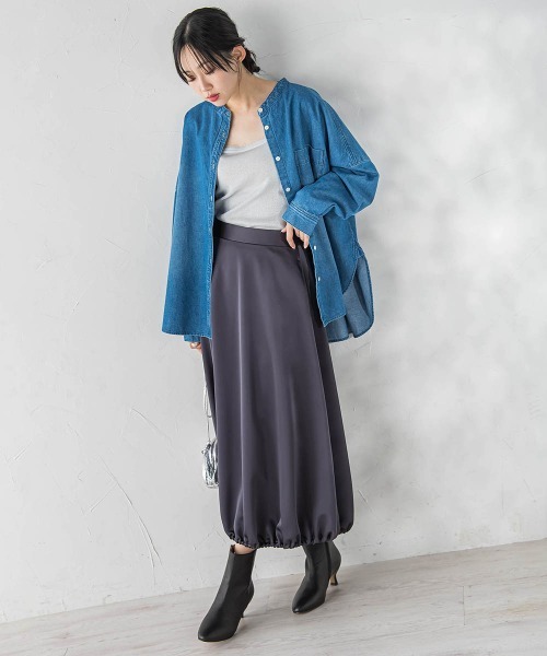 Droite lautreamont(ドロワットロートレアモン)の「バンドカラーデニムシャツ≪洗濯機で洗える≫(シャツ/ブラウス・レディース・ブルー/ライトグレー・M)」の12枚目の写真
