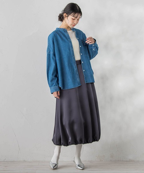 Droite lautreamont(ドロワットロートレアモン)の「バンドカラーデニムシャツ≪洗濯機で洗える≫(シャツ/ブラウス・レディース・ブルー/ライトグレー・M)」の13枚目の写真
