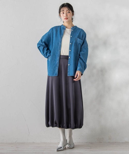 Droite lautreamont(ドロワットロートレアモン)の「バンドカラーデニムシャツ≪洗濯機で洗える≫(シャツ/ブラウス・レディース・ブルー/ライトグレー・M)」の14枚目の写真