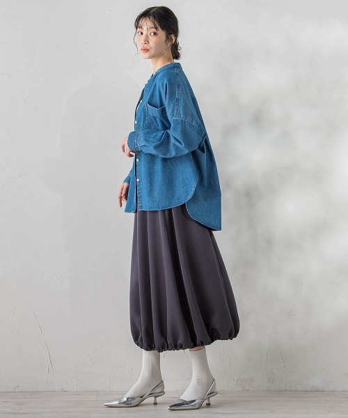 Droite lautreamont(ドロワットロートレアモン)の「バンドカラーデニムシャツ≪洗濯機で洗える≫(シャツ/ブラウス・レディース・ブルー/ライトグレー・M)」の15枚目の写真