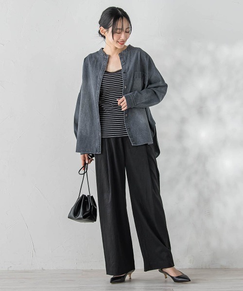 Droite lautreamont(ドロワットロートレアモン)の「バンドカラーデニムシャツ≪洗濯機で洗える≫(シャツ/ブラウス・レディース・ブルー/ライトグレー・M)」の20枚目の写真