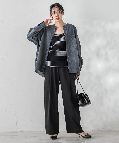 Droite lautreamont(ドロワットロートレアモン)の「バンドカラーデニムシャツ≪洗濯機で洗える≫(シャツ/ブラウス・レディース・ブルー/ライトグレー・M)」の21枚目の写真