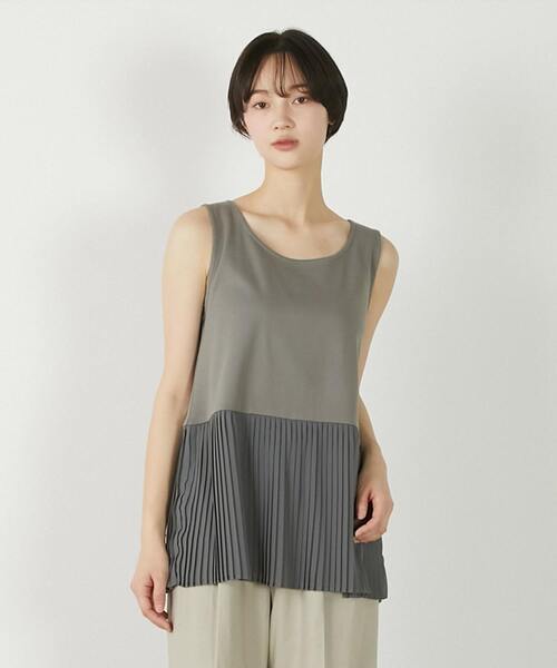 MELROSE claire(メルローズ クレール)の「【コットンフライス+プリーツタンクトップ】(タンクトップ・レディース・グレー/ブラック/ベージュ/オフホワイト・FREE)」の3枚目の写真