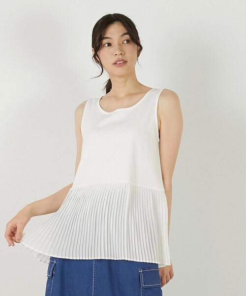 MELROSE claire(メルローズ クレール)の「【コットンフライス+プリーツタンクトップ】(タンクトップ・レディース・グレー/ブラック/ベージュ/オフホワイト・FREE)」の1枚目の写真