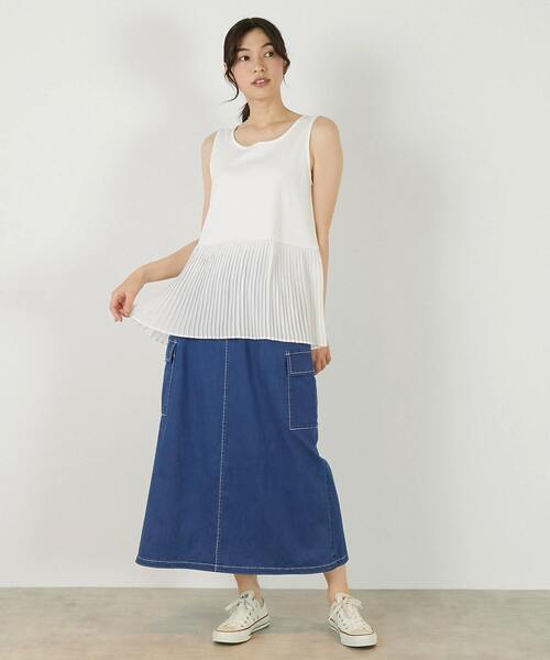 MELROSE claire(メルローズ クレール)の「【コットンフライス+プリーツタンクトップ】(タンクトップ・レディース・グレー/ブラック/ベージュ/オフホワイト・FREE)」の5枚目の写真