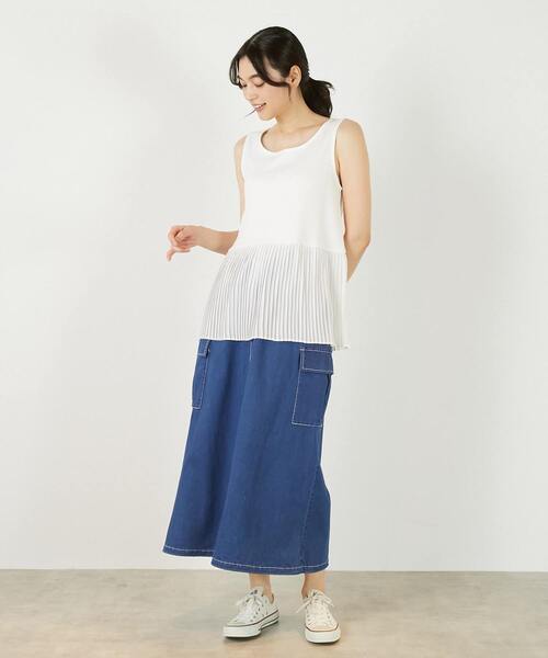 MELROSE claire(メルローズ クレール)の「【コットンフライス+プリーツタンクトップ】(タンクトップ・レディース・グレー/ブラック/ベージュ/オフホワイト・FREE)」の6枚目の写真