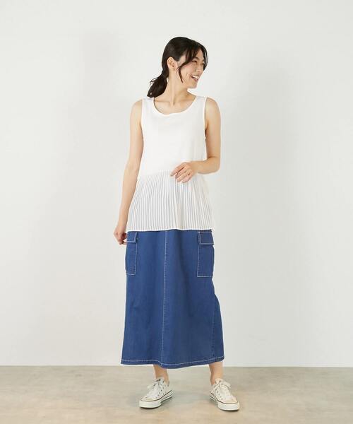 MELROSE claire(メルローズ クレール)の「【コットンフライス+プリーツタンクトップ】(タンクトップ・レディース・グレー/ブラック/ベージュ/オフホワイト・FREE)」の10枚目の写真
