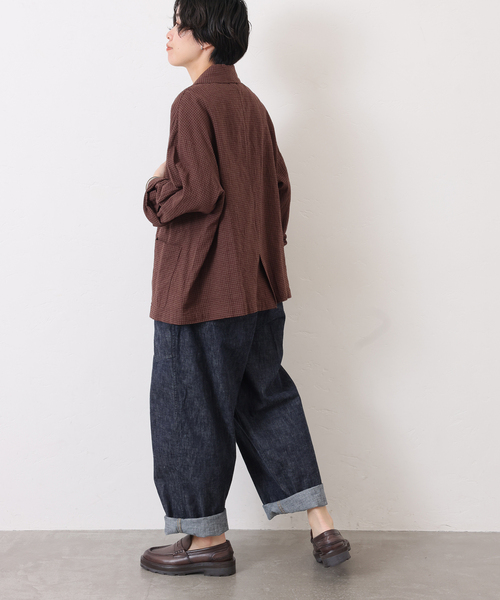 JOURNAL STANDARD LUXE（ジャーナルスタンダード　ラックス）の「LCワッシャー ショールカラージャケット（その他アウター・レディース・ネイビー/ブラウン・FREE）」の4枚目の写真