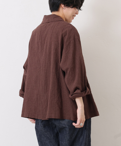 JOURNAL STANDARD LUXE（ジャーナルスタンダード　ラックス）の「LCワッシャー ショールカラージャケット（その他アウター・レディース・ネイビー/ブラウン・FREE）」の6枚目の写真