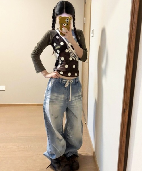 HALEY PESCA(ヘーリーペスカ)の「HALEY PESCA/レトロプリントドット柄Tシャツ(Tシャツ/カットソー・レディース・カーキ・SMALL/MEDIUM/LARGE)」の4枚目の写真