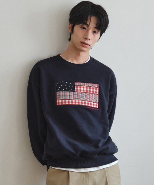 WEDNESDAY OASIS（ウェンズデーオアシス）の「フラッグアップリケスウェットシャツ_NAVY(W26TP08)（スウェット・メンズ・ネイビー・MEDIUM/LARGE）」の2枚目の写真