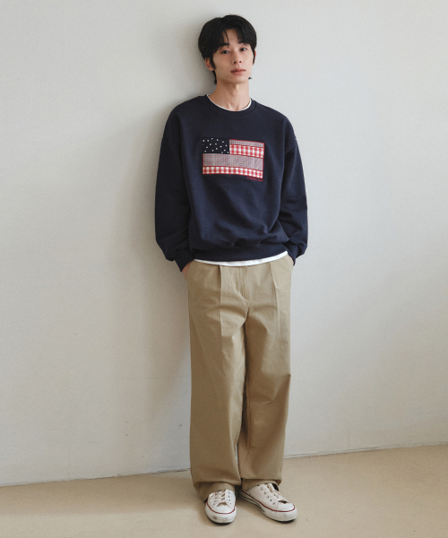 WEDNESDAY OASIS（ウェンズデーオアシス）の「フラッグアップリケスウェットシャツ_NAVY(W26TP08)（スウェット・メンズ・ネイビー・MEDIUM/LARGE）」の3枚目の写真