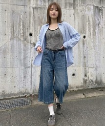 デニムガウチョパンツ|7分丈で抜け感 ワイドデニムパンツ ゆったり体型カバー レディース