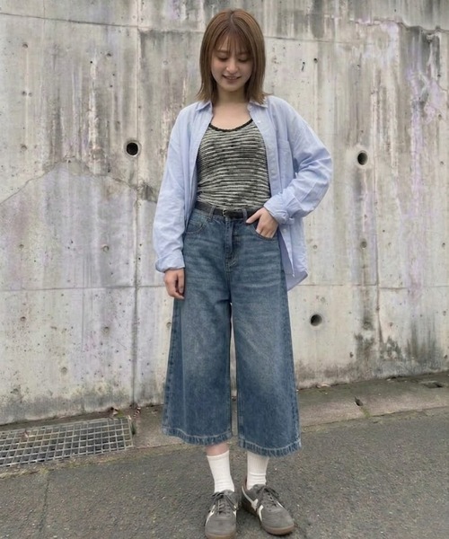 Belle Cie(ベルシー)の「デニムガウチョパンツ|7分丈で抜け感 ワイドデニムパンツ ゆったり体型カバー レディース(デニムパンツ・レディース・サックスブルー/ブルー/ブラック・L/XXXL/XL/S/XXL/M)」の7枚目の写真