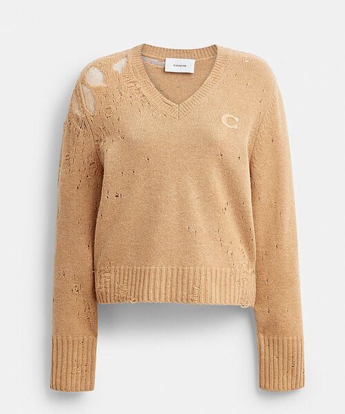 COACH（コーチ）の「ディストゥレス ロング スリーブ Vネック セーター（ニット/セーター・レディース・ベージュ系その他・SMALL/MEDIUM）」の2枚目の写真