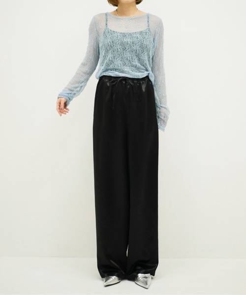 My shawty(マイシャウティー)の「satin easy wide pants(スラックス・レディース・ブラック/アイボリー・FREE)」の3枚目の写真