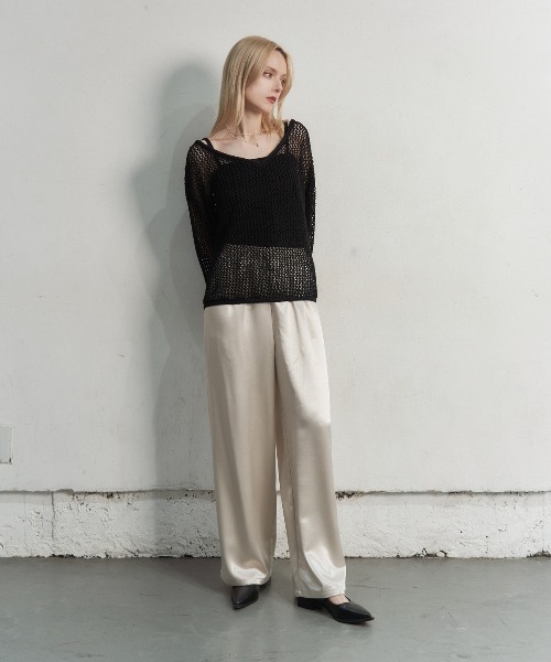 My shawty(マイシャウティー)の「satin easy wide pants(スラックス・レディース・ブラック/アイボリー・FREE)」の8枚目の写真