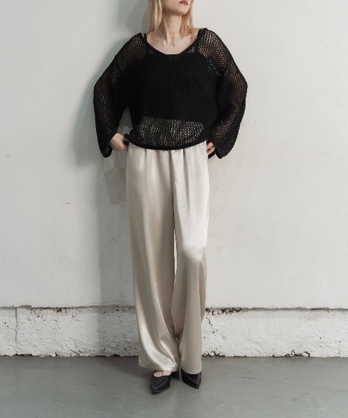 My shawty(マイシャウティー)の「satin easy wide pants(スラックス・レディース・ブラック/アイボリー・FREE)」の9枚目の写真