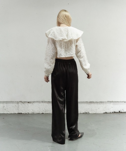 My shawty(マイシャウティー)の「satin easy wide pants(スラックス・レディース・ブラック/アイボリー・FREE)」の10枚目の写真