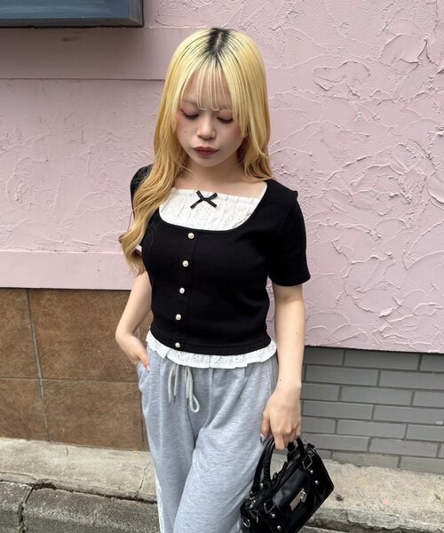 continuer de NICE CLAUP(コンティニューデナイスクラップ)の「さりげない甘さを仕込む、レースドッキングテレコT(Tシャツ/カットソー・レディース・ブラック/ピンク/トップグレー/その他12・FREE)」の19枚目の写真