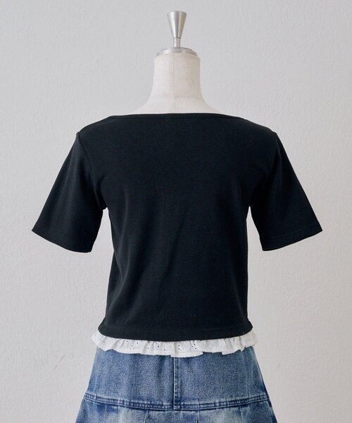 continuer de NICE CLAUP(コンティニューデナイスクラップ)の「さりげない甘さを仕込む、レースドッキングテレコT(Tシャツ/カットソー・レディース・ブラック/ピンク/トップグレー/その他12・FREE)」の21枚目の写真