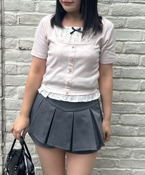 continuer de NICE CLAUP(コンティニューデナイスクラップ)の「さりげない甘さを仕込む、レースドッキングテレコT(Tシャツ/カットソー・レディース・ブラック/ピンク/トップグレー/その他12・FREE)」の5枚目の写真