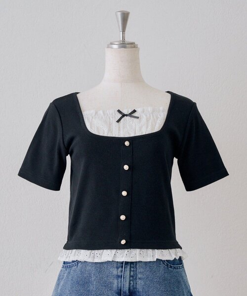 continuer de NICE CLAUP(コンティニューデナイスクラップ)の「さりげない甘さを仕込む、レースドッキングテレコT(Tシャツ/カットソー・レディース・ブラック/ピンク/トップグレー/その他12・FREE)」の18枚目の写真