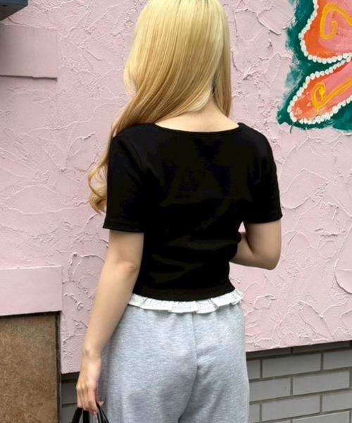 continuer de NICE CLAUP(コンティニューデナイスクラップ)の「さりげない甘さを仕込む、レースドッキングテレコT(Tシャツ/カットソー・レディース・ブラック/ピンク/トップグレー/その他12・FREE)」の10枚目の写真
