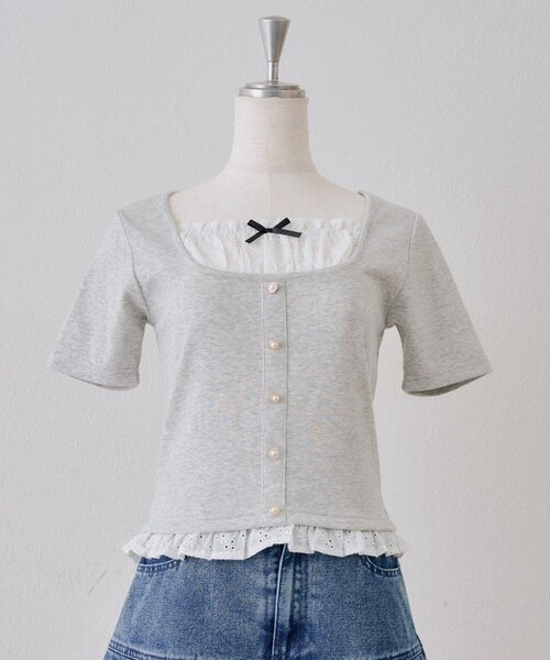 continuer de NICE CLAUP(コンティニューデナイスクラップ)の「さりげない甘さを仕込む、レースドッキングテレコT(Tシャツ/カットソー・レディース・ブラック/ピンク/トップグレー/その他12・FREE)」の17枚目の写真