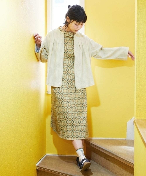 Jocomomola(ホコモモラ)の「En un sueno 幾何学プリントワンピース(ワンピース・レディース・ミント/ライトグレー・40)」の4枚目の写真