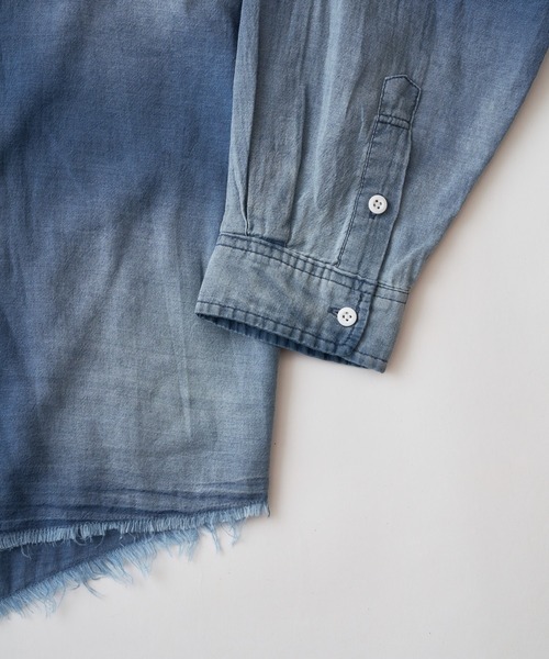 ADAM PATEK(アダムパテック)の「【ADAMPATEK/アダムパテック】aging sheer denim shirt/エイジングシアーデニムシャツ(シャツ/ブラウス・メンズ・ブラック/ブルー・1/2)」の7枚目の写真