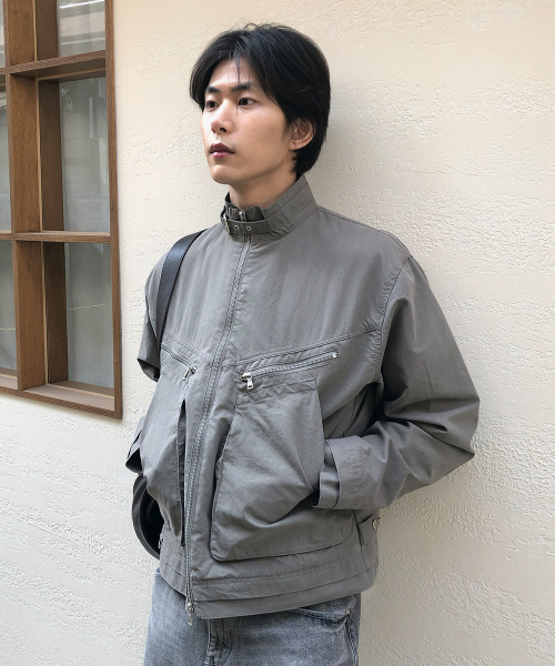 ECORR(エコル)の「コットンバイカー レイヤードジャケット_チャコール(デニムジャケット・メンズ・その他・1/2)」の1枚目の写真