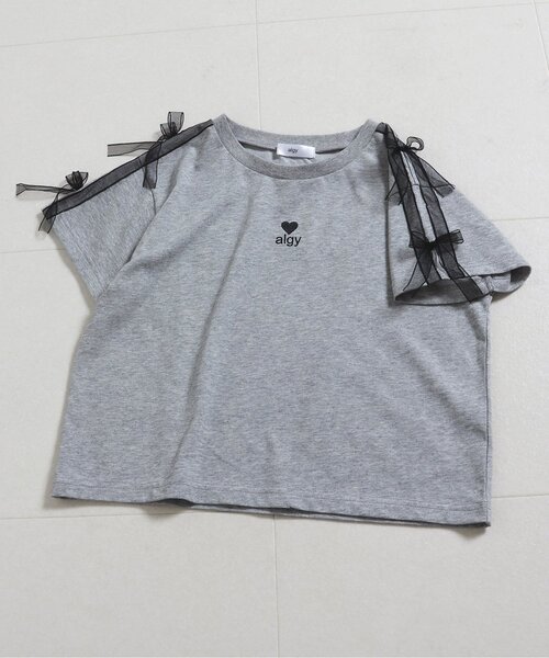algy（アルジー）の「シアーラインりぼんTシャツ（Tシャツ/カットソー・キッズ・グレー/オフホワイト/ブラック・150/140/130/160）」の3枚目の写真