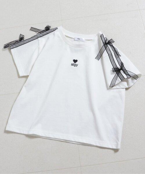 algy（アルジー）の「シアーラインりぼんTシャツ（Tシャツ/カットソー・キッズ・グレー/オフホワイト/ブラック・150/140/130/160）」の2枚目の写真