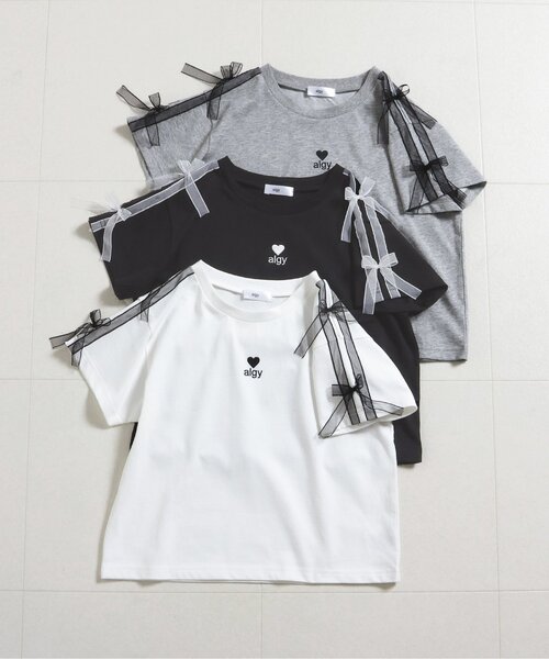 algy（アルジー）の「シアーラインりぼんTシャツ（Tシャツ/カットソー・キッズ・グレー/オフホワイト/ブラック・150/140/130/160）」の12枚目の写真