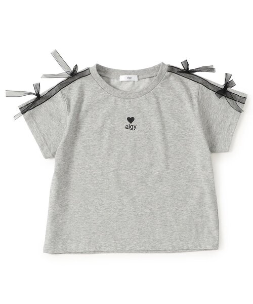 algy（アルジー）の「シアーラインりぼんTシャツ（Tシャツ/カットソー・キッズ・グレー/オフホワイト/ブラック・150/140/130/160）」の6枚目の写真