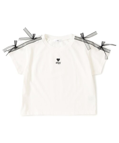 algy（アルジー）の「シアーラインりぼんTシャツ（Tシャツ/カットソー・キッズ・グレー/オフホワイト/ブラック・150/140/130/160）」の5枚目の写真