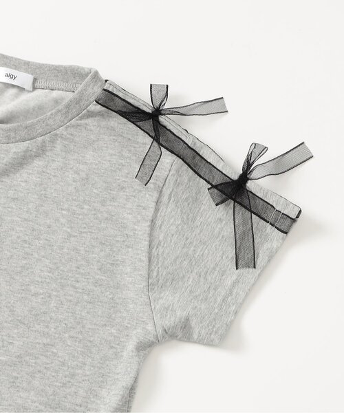 algy（アルジー）の「シアーラインりぼんTシャツ（Tシャツ/カットソー・キッズ・グレー/オフホワイト/ブラック・150/140/130/160）」の13枚目の写真