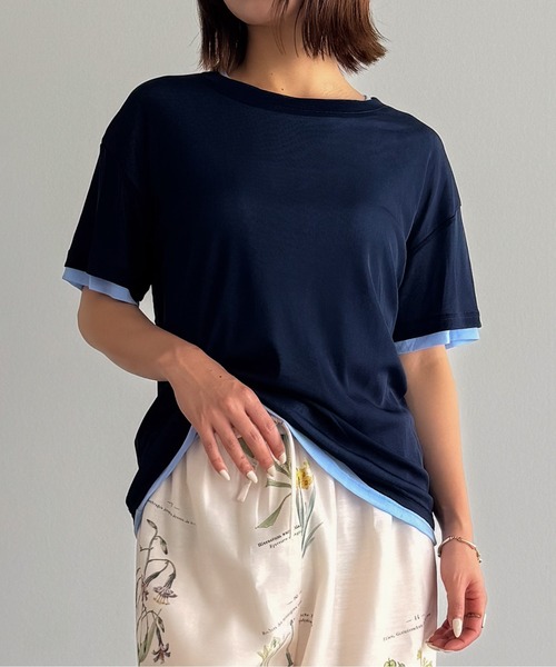 Pqran(クラン)の「レイヤードニットチュールTシャツ(Tシャツ/カットソー・レディース・イエロー/ネイビー/レッド/グリーン/ブラック・FREE)」の3枚目の写真